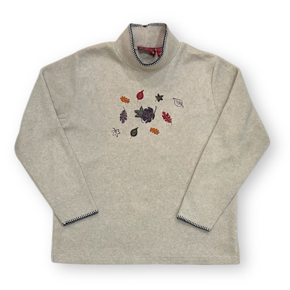 NorthCrest Fall Leaves Fleece Mock Neck Pullover Size Medium
